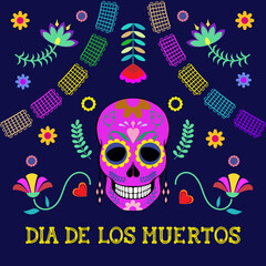Mexican Dia de los Muertos (Day of the Dead) vector illustration on dark background