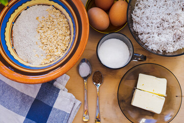Photo recipe for delicious homemade oatmeal cookies with coconut in the oven