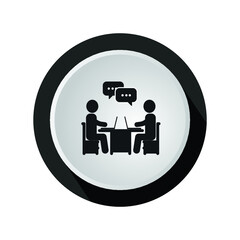 People speaking at a table icon. Vector symbol.