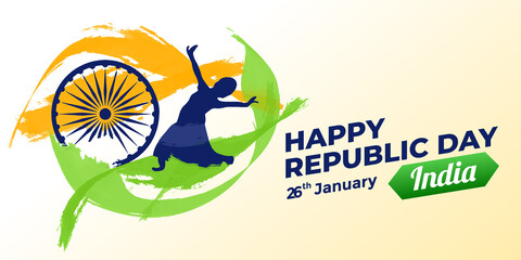 Happy Indian Republic Day Watercolor Banner. 26th January