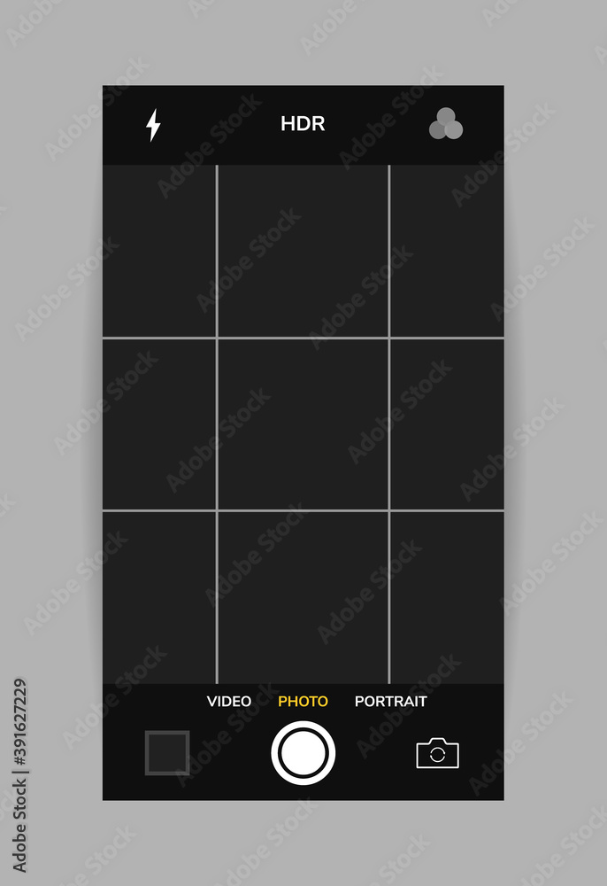 Wall mural phone camera interface vertical view. mobile app application. photo shooting. vector illustration gr