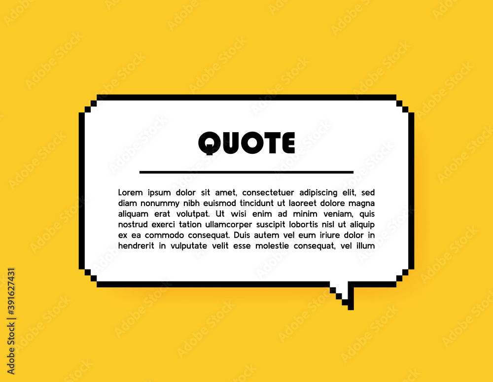 Poster pixel geometric speech bubble with text expression isolated on yellow background. space for quote an