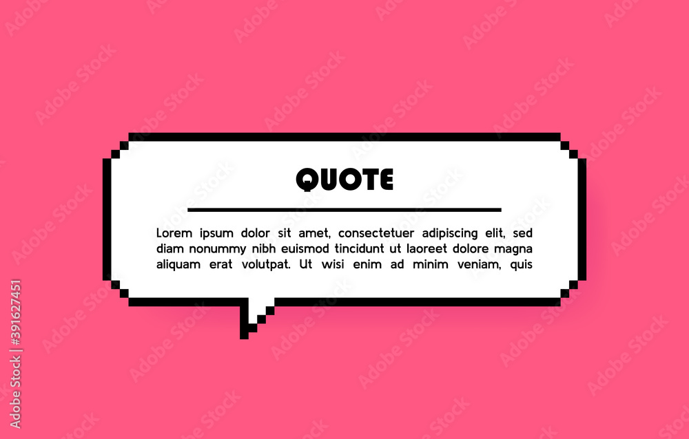 Poster pixel geometric speech bubble with text expression isolated on pink background. space for quote and 