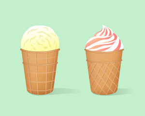 Ice cream in a waffle cup. Vector illustration.