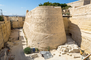 Closeup of the fortifications of Valletta, Malta