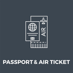 Passport and Ticket icon vector. Flat icon isolated on the black background. Editable EPS file. Vector illustration.