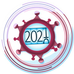 corona virus logo ilustration turning from 2020 to 2021