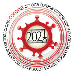 corona virus logo ilustration turning from 2020 to 2021