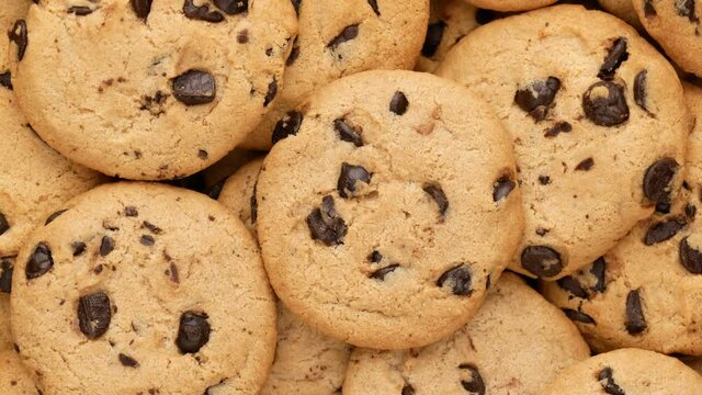 Cookies with pieces of chocolate, rotation.