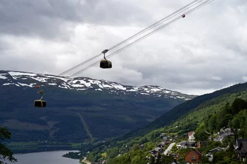 Fotobehang The new Voss Gondol and the Voss valley. It was opened in July 2019 and is the largest and most modern mountain gondola in Northern-Europe. © Barnabas