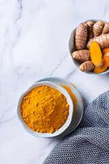 Turmeric root curcuma longa powder, superfood, spices