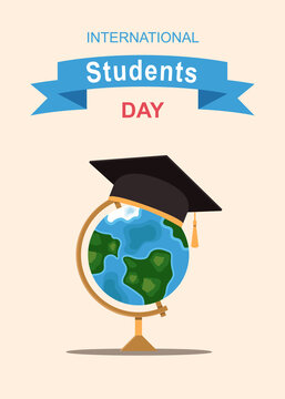 International Students Day vector banner. Vector flat globe and