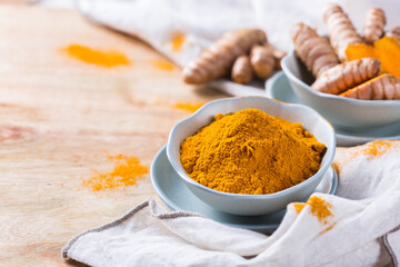 Turmeric root curcuma longa powder, superfood, spices