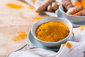 Turmeric root curcuma longa powder, superfood, spices