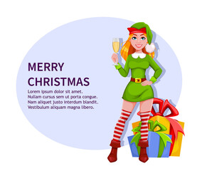 Christmas lady elf cartoon character