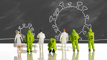 the team of miniature figurines of special doctor forces while chemical accidents, preparing for...