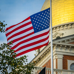The American flag on Beacon Hill