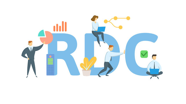 RDC, Running down clause. Concept with keywords, people and icons. Flat vector illustration. Isolated on white background.