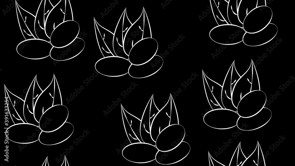 Poster abstract seamless pattern of a set of almond kernels, for menu design or confectionery, textiles, ve
