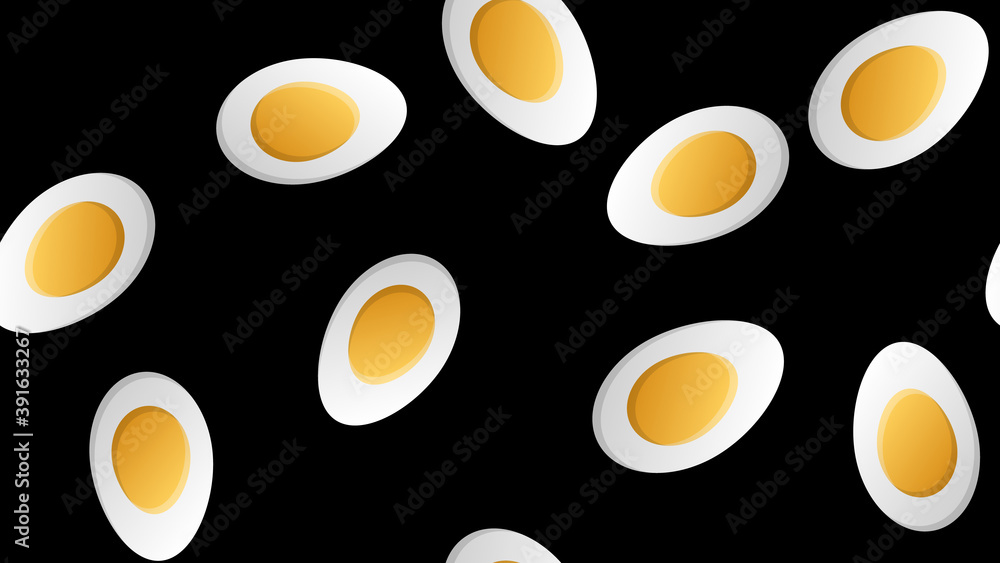 Poster boiled egg with yolk colorful seamless pattern with dots on black background