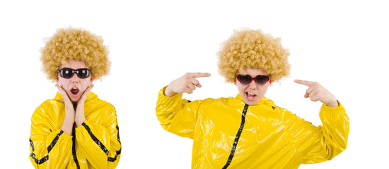 Man in yellow suit isolated on white