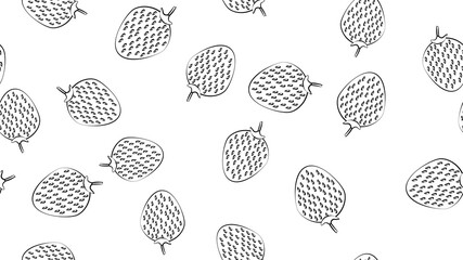 Vector black and white strawberry seamless pattern background. Scattered hand drawn strawberries print is perfect for food packaging, labels, kitchen themed project