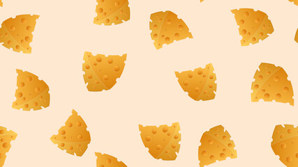 Cheese seamless pattern with silhouette icons. Vector background, illustrations of parmesan, mozzarella, yogurt, dutch, ricotta, butter, blue chees piece for dairy product store. Orange, yellow color