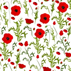 Wallpaper murals Poppies Seamless vector pattern with poppy flowers on a light background.