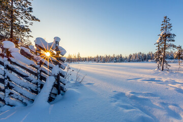 Winter morning in Finland countryside