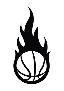 Vector blazing basketball ball silhouette with fire flames. Ideal for stickers, decals, sport logo design and any kind of decoration.