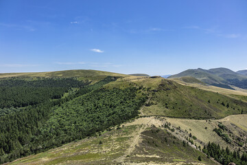 Beautiful highland landscapes in Volcans d'Auvergne regional Natural Park. Massif Central, Auvergne-Rhone-Alpes administrative region, France.