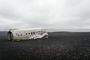 Shot of the famous Solheimasandur plane wreck in misty weather