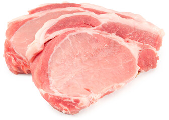 sliced raw pork meat isolated on white background. with clipping path