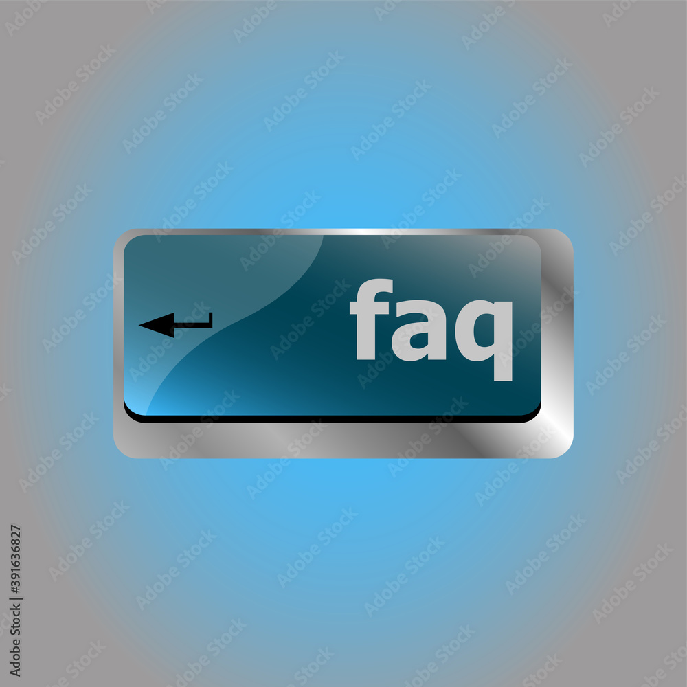 Poster computer keyboard key with key faq, closeup