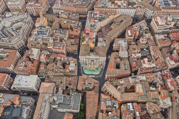 Aerial view of Trevi fountain by sunset in Rome, Italy.
