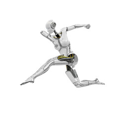 cyborg girl doing a parkour jump