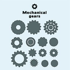 Set of shadows of mechanical gears, grey color