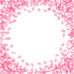 Naklejka na ściany i meble Sakura petals falling down. Romantic pink silky me