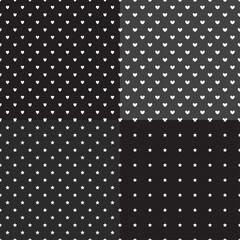 Set of backgrounds with hearts and stars. Seamless monochrome wallpaper. Black and white illustration