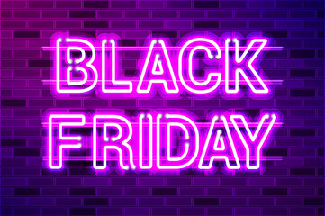 BLACK FRIDAY lettering glowing purple neon lamp sign