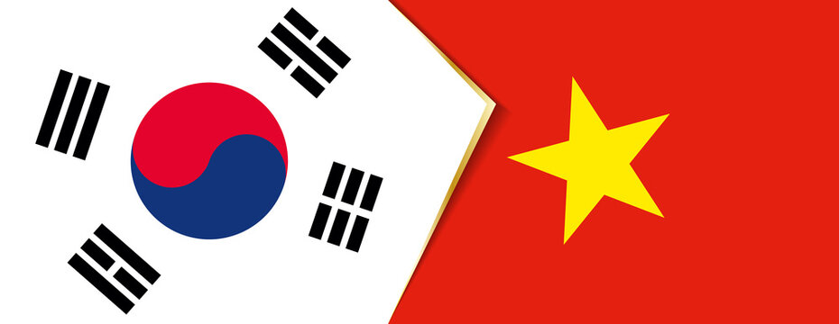 South Korea and Vietnam flags, two vector flags.