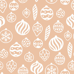 Vector seamless pattern with hand drawn decorative balls. Cute design for Christmas wrappings, textile and backgrounds