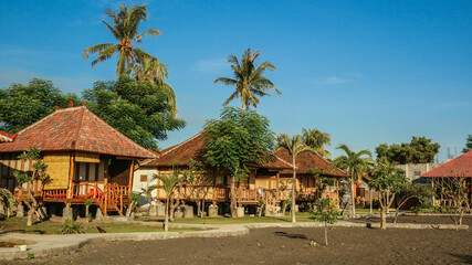 Traditional balinese wooden bungalows