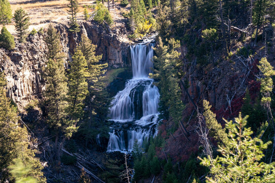 Undine Falls waterfall in Yellowstone National Park, daytime long exposure