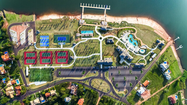Aerial View Of Luxury Riverside Condo Club House, S&atilde;o Paulo, Brazil