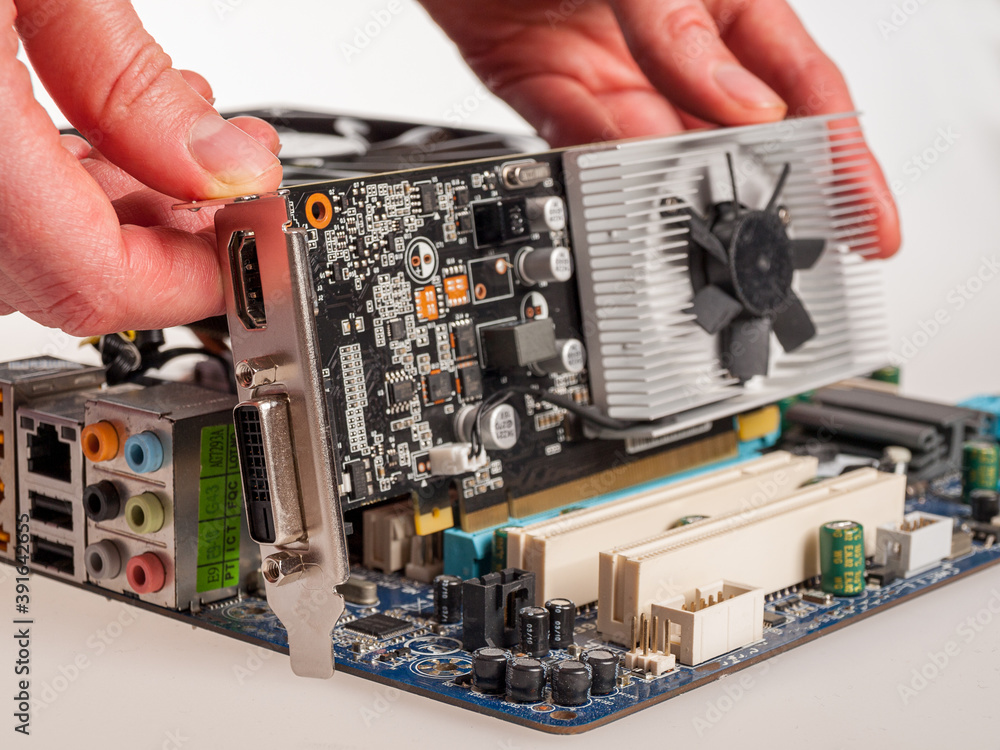 Aufkleber professional device in a computer a modern separate external video card is installed in the motherbo
