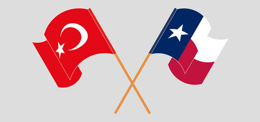 Crossed and waving flags of the State of Texas and Turkey