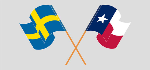 Crossed and waving flags of the State of Texas and Sweden