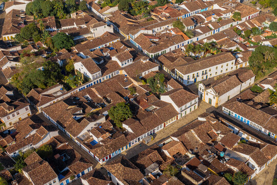 Aerial View Of Colorful Streets In Historical City Center Of Paraty, Brazil