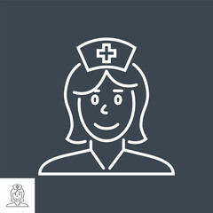 Nurse related vector thin line icon. Isolated on black background. Editable stroke. Vector illustration.